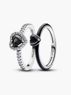 Pandora Black Hearts Ring Set